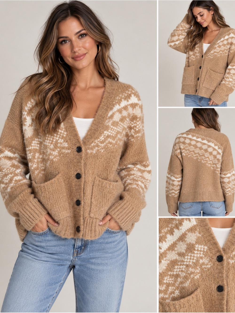 Derek Lam 10 Crosby Fair Isle Alpaca Wool Cardigan Sweater XS